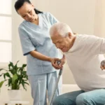 a woman helping an old man with a Chronic Care Management