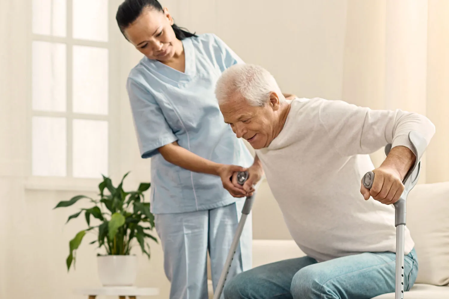a woman helping an old man with a Chronic Care Management